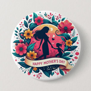 Mutter & Tochter Silhouette Floral Muttertag Button