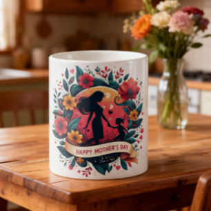 Mutter & Tochter Silhouette Floral Muttertag Kaffeetasse