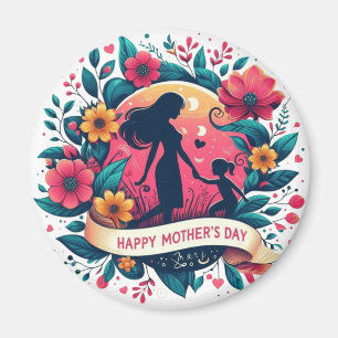 Mutter & Tochter Silhouette Floral Muttertag Magnet