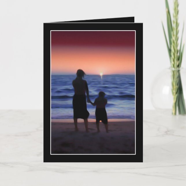 Mutter & Tochter Spaziergang am Strand Karte (Vorderseite)