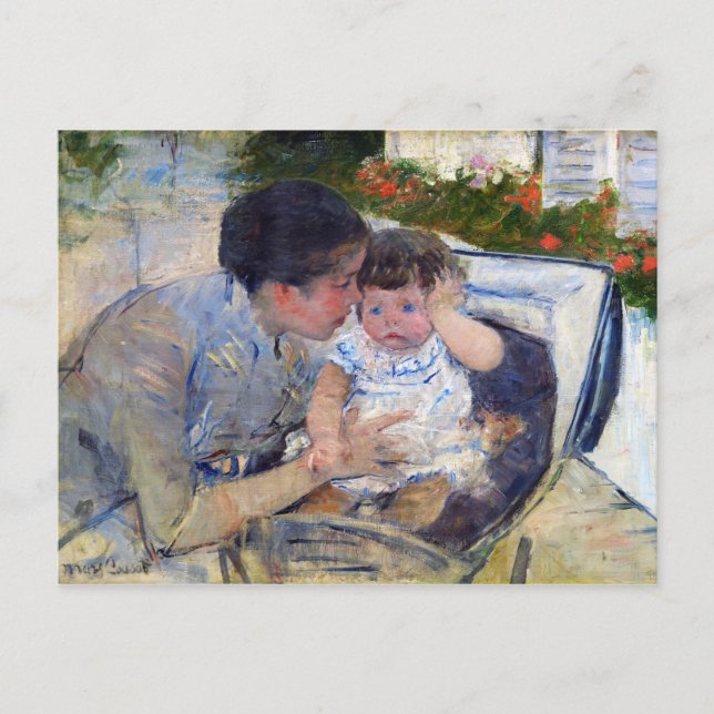 Mutter tröstet das Baby, Mary Cassatt Postkarte (Vorderseite)