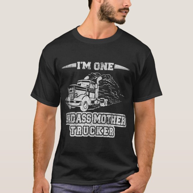 Mutter Trucker 18 Wheeler Grafik Silhouette Image T-Shirt (Vorderseite)