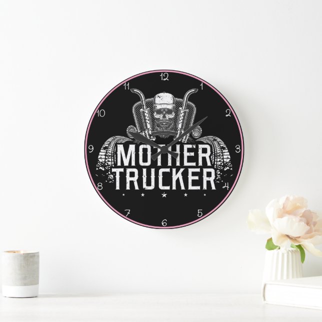 Mutter Trucker: Kühnes Schädeldesign Große Wanduhr (Zuhause)