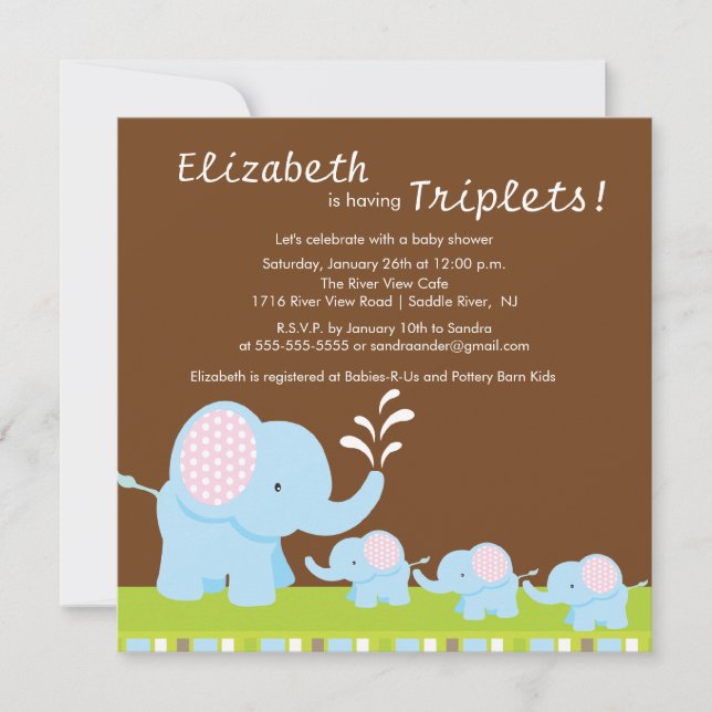 Mutter-u. Baby-Elefant-Dreiergruppe-Babyparty Einladung (Vorderseite)