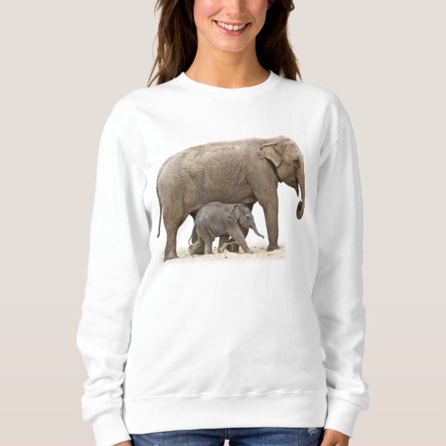 Mutter-u. Baby-Elefant Sweatshirt (Vorderseite)