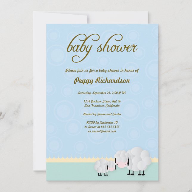 Mutter-u. Baby-Schaf-Babyparty laden ein: Blau Einladung (Vorderseite)