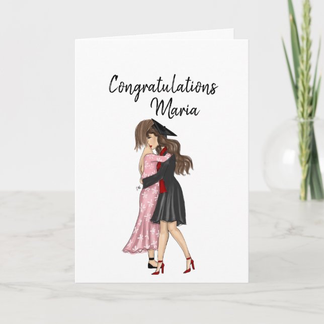 Mutter umarmt ihren Abschluss als Absolvent und gr Karte (Vorderseite)