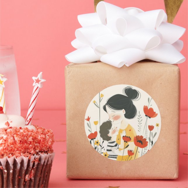 Mutter umarmte ihren Sohn Runder Aufkleber (Party)