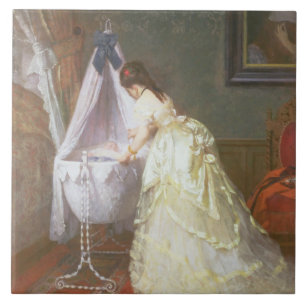 Mutter und Baby, 1869 (Öl auf Platte) Fliese