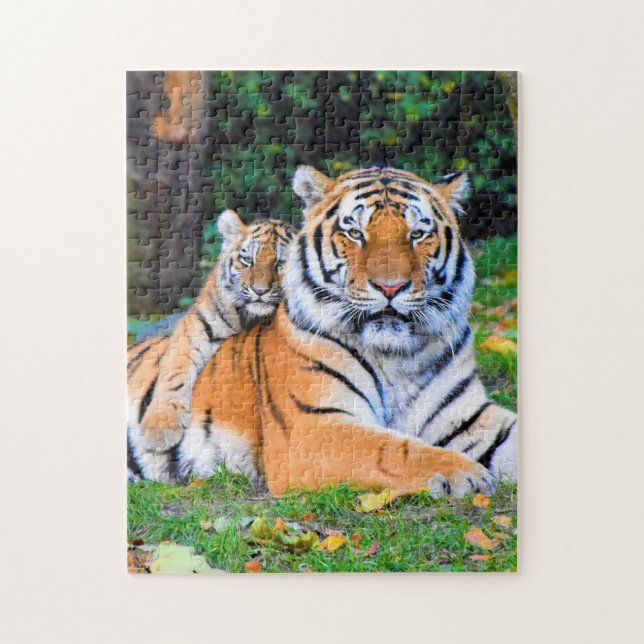 Mutter und Baby Animal Tiger Fototier Puzzle (Vertikal)