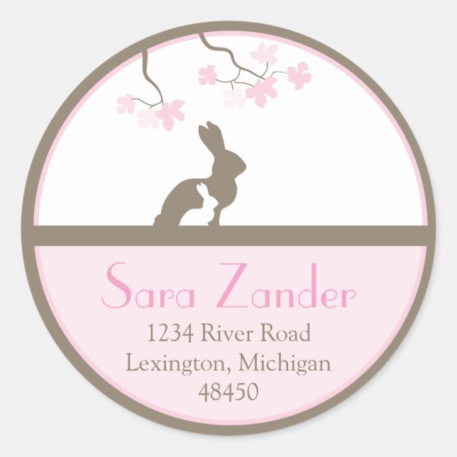 Mutter und Baby Bunny Address Label Runder Aufkleber (Vorderseite)