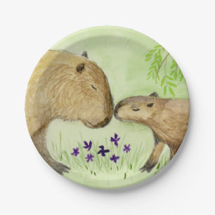 Mutter und Baby Capybara Pappteller