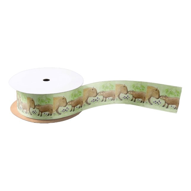 Mutter und Baby Capybara Satinband (Spule)