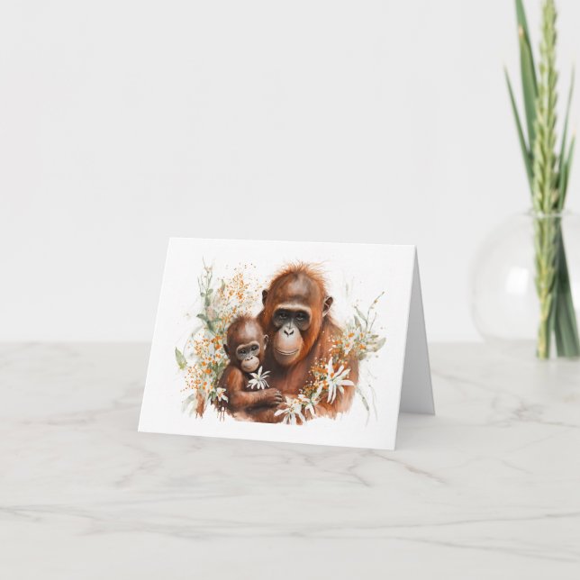 Mutter und Baby Chimp mit Blume Grußkarte Karte (Vorderseite)