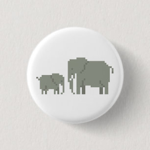 Mutter-und Baby-Elefant-Pixel-Kunst-Knopf Button