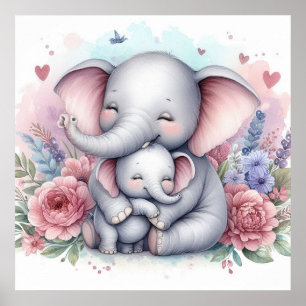 Mutter und Baby-Elefant Poster