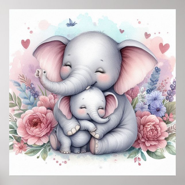Mutter und Baby-Elefant Poster (Vorne)
