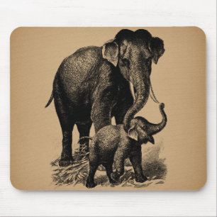 Mutter- und Baby-Elefanten-Vintage-Kunst Mousepad