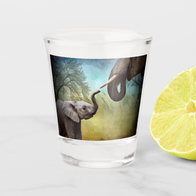 Mutter und Baby Elephant Bandana Schnapsglas (Vorderseite)