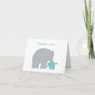 Mutter und Baby Elephant Dusche Aqua Blue und Grau Dankeskarte