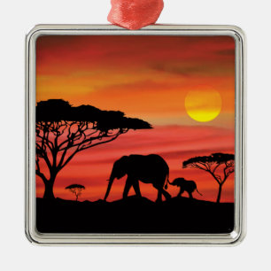 Mutter und Baby Elephant in Serengeti Ornament Aus Metall