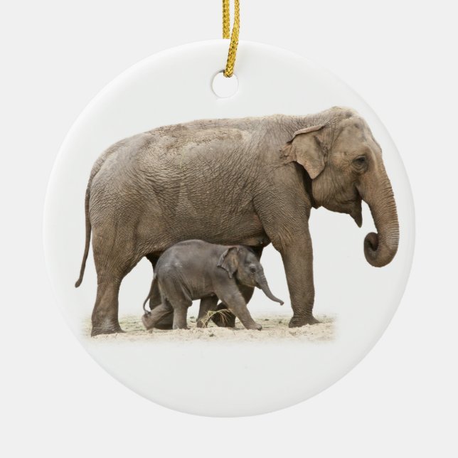 Mutter und Baby Elephant Keramik Ornament (Vorne)