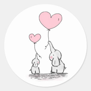Mutter und Baby Elephant mit Balloons Runder Aufkleber