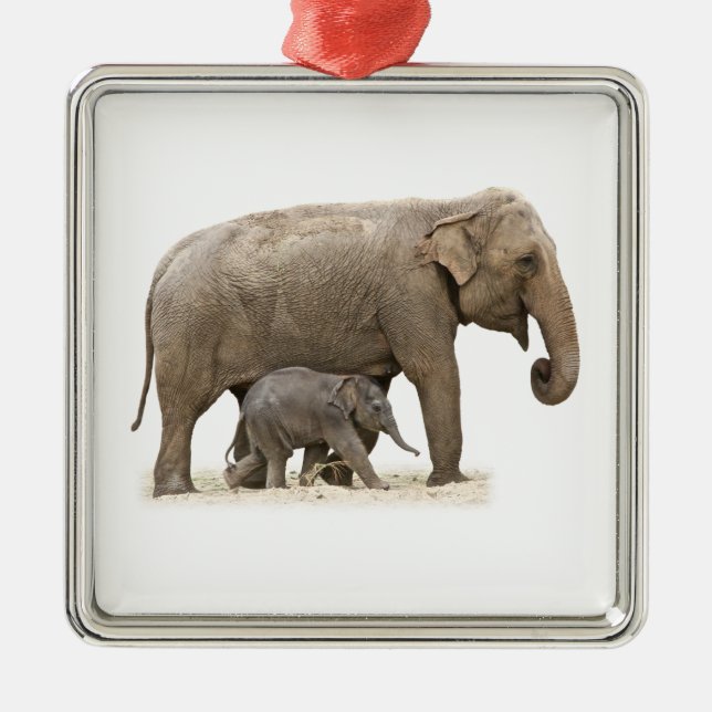 Mutter und Baby Elephant Ornament Aus Metall (Vorne)