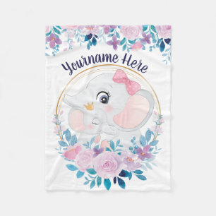 Mutter und Baby Elephant Pink Blush Blume Kranz Fleecedecke