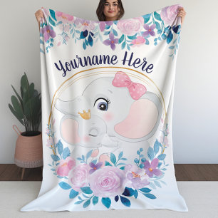 Mutter und Baby Elephant Pink Blush Blume Kranz Fleecedecke