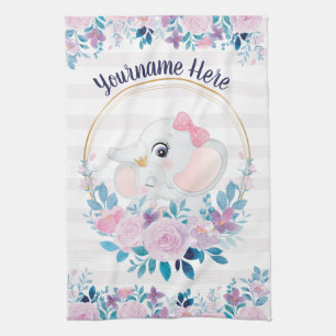 Mutter und Baby Elephant Pink Blush Blume Kranz Geschirrtuch