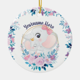 Mutter und Baby Elephant Pink Blush Blume Kranz Keramik Ornament