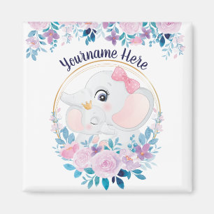 Mutter und Baby Elephant Pink Blush Blume Kranz Magnet