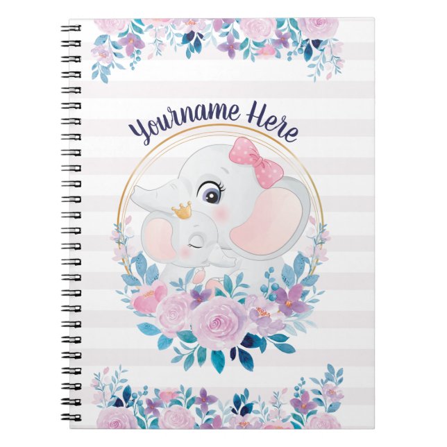 Mutter und Baby Elephant Pink Blush Blume Kranz Notizblock (Vorderseite)