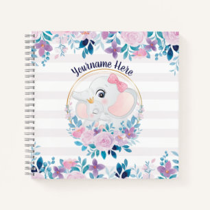 Mutter und Baby Elephant Pink Blush Blume Kranz Notizbuch