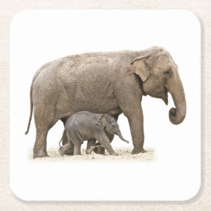 Mutter und Baby Elephant Rechteckiger Pappuntersetzer