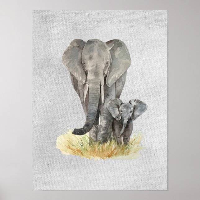 Mutter und Baby Elephant texturiertes Poster (Vorne)