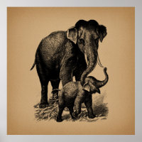 Mutter und Baby Elephant Vintag Art