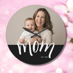 Mutter-und-Baby-Foto mit individuellem Gründungsja Große Wanduhr