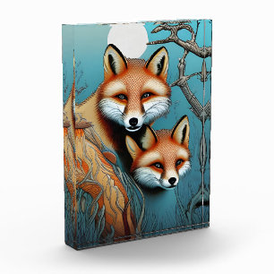 Mutter und Baby Fox Fotoblock