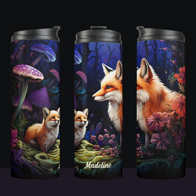 Mutter und Baby Fuchs Nachtszene Thermosbecher (Von Creator hochgeladen)
