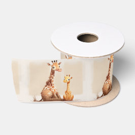 Mutter und Baby Giraffe Watercolor Satinband