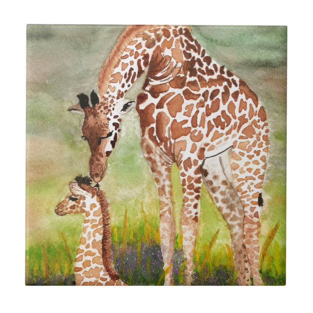 Mutter-und Baby-Giraffen Fliese (Vorderseite)