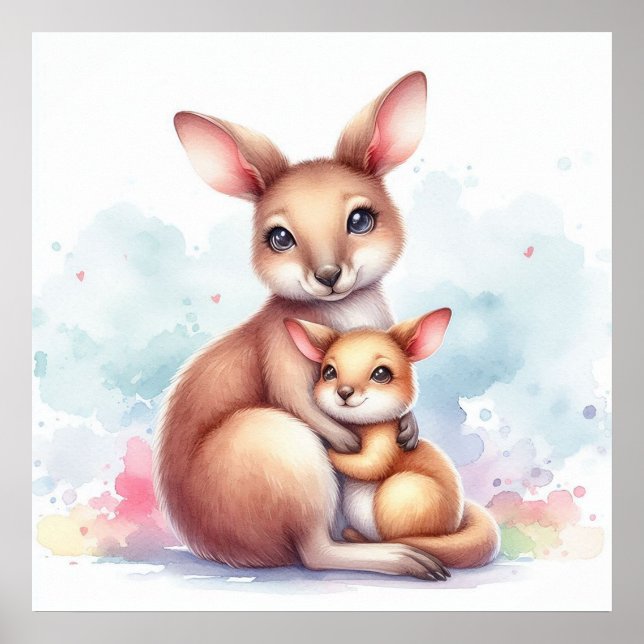 Mutter und Baby-Känguru Poster (Vorne)