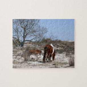 Mutter und Baby Pferd im Assateague Puzzle