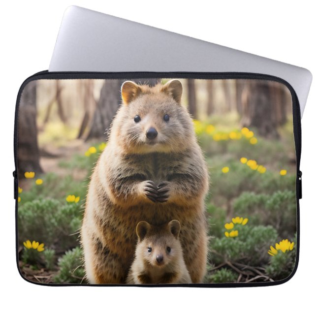 Mutter und Baby Quokka, Laptop-Schnaps Laptopschutzhülle (Vorderseite)