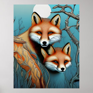Mutter und Baby Red Fox Poster