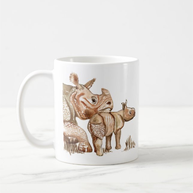 Mutter und Baby Rhinoceros Artwork Tasse (Links)