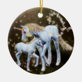 Mutter und Baby Unicorn Keramikornament