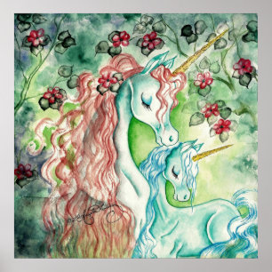 Mutter und Baby Unicorn Poster